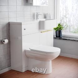 Nes Home RH Basin Vanity Unit With Brushed Brass Handles, WC Unit & Toilet