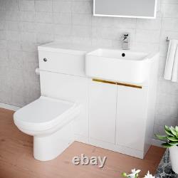 Nes Home RH Basin Vanity Unit With Brushed Brass Handles, WC Unit & Toilet