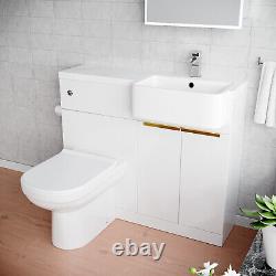 Nes Home RH Basin Vanity Unit With Brushed Brass Handles, WC Unit & Toilet