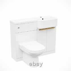 Nes Home RH Basin Vanity Unit With Brushed Brass Handles, WC Unit & Toilet