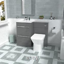 Nes Home Steel Grey Basin Vanity Cabinet, WC Unit & Rimless Back To Wall Toilet