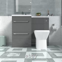 Nes Home Steel Grey Basin Vanity Cabinet, WC Unit & Rimless Back To Wall Toilet