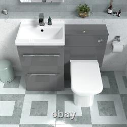 Nes Home Steel Grey Basin Vanity Cabinet, WC Unit & Rimless Back To Wall Toilet