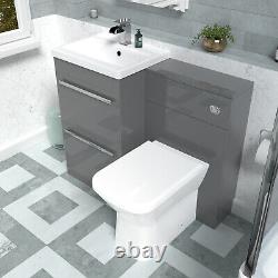 Nes Home Steel Grey Basin Vanity Cabinet, WC Unit & Rimless Back To Wall Toilet