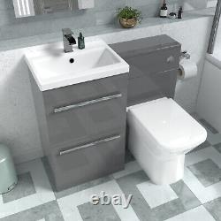 Nes Home Steel Grey Basin Vanity Cabinet, WC Unit & Rimless Back To Wall Toilet