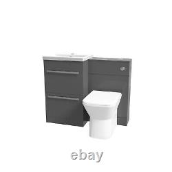 Nes Home Steel Grey Basin Vanity Cabinet, WC Unit & Rimless Back To Wall Toilet