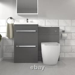 Nes Home Steel Grey Basin Vanity Cabinet With WC Unit & Back To Wall Toilet