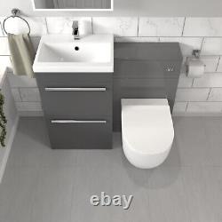 Nes Home Steel Grey Basin Vanity Cabinet With WC Unit & Back To Wall Toilet