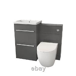 Nes Home Steel Grey Basin Vanity Cabinet With WC Unit & Back To Wall Toilet