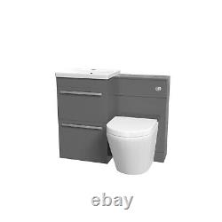 Nes Home Steel Grey Drawers Basin Cabinet, WC Unit & Rimless Back To Wall Toilet