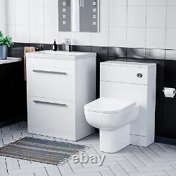 Nes Home White 1000 mm Drawer Vanity Unit and Back To Wall Toilet with WC Unit