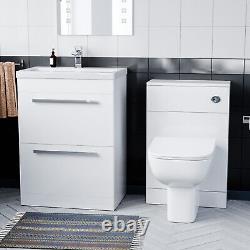 Nes Home White 1000 mm Drawer Vanity Unit and Back To Wall Toilet with WC Unit