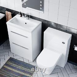 Nes Home White 1000 mm Drawer Vanity Unit and Back To Wall Toilet with WC Unit