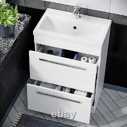 Nes Home White 1000 mm Drawer Vanity Unit and Back To Wall Toilet with WC Unit