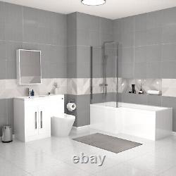 Nes Home White 1700mm LH Bath With Screen, Basin Vanity Unit & BTW Toilet Suite