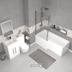 Nes Home White 1700mm LH Bath With Screen, Basin Vanity Unit & BTW Toilet Suite