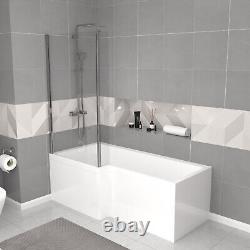 Nes Home White 1700mm LH Bath With Screen, Basin Vanity Unit & BTW Toilet Suite