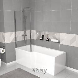 Nes Home White 1700mm LH Bath With Screen, Basin Vanity Unit & BTW Toilet Suite