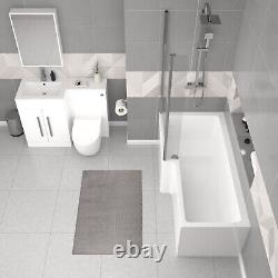 Nes Home White 1700mm LH Bath With Screen, Basin Vanity Unit & BTW Toilet Suite