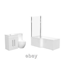 Nes Home White 1700mm LH Bath With Screen, Basin Vanity Unit & BTW Toilet Suite