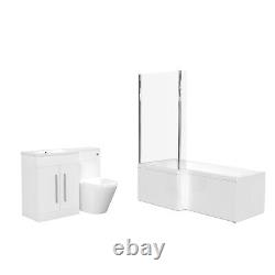 Nes Home White 1700mm LH Bath With Screen, Basin Vanity Unit & BTW Toilet Suite