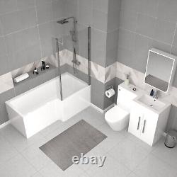 Nes Home White 1700mm RH Bath With Screen, Basin Vanity Unit & BTW Toilet Suite