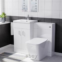 Nes Home White 500mm Vanity Basin Cabinet WC Unit & Square BTW Toilet