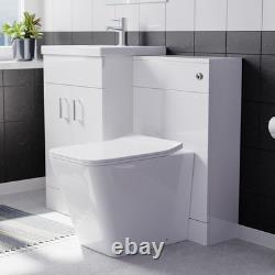 Nes Home White 500mm Vanity Basin Cabinet WC Unit & Square BTW Toilet