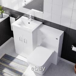 Nes Home White 500mm Vanity Basin Cabinet WC Unit & Square BTW Toilet