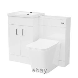 Nes Home White 500mm Vanity Basin Cabinet WC Unit & Square BTW Toilet