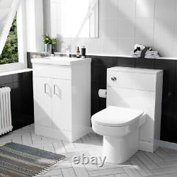 Nes Home White 500mm Vanity Basin Unit & WC Unit & Chem Back to Wall Toilet