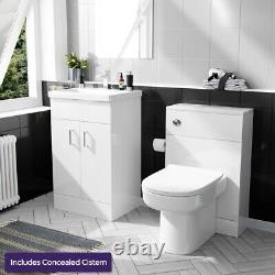 Nes Home White 500mm Vanity Basin Unit & WC Unit & Chem Back to Wall Toilet