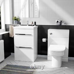 Nes Home White 500mm Vanity Basin Unit & WC Unit & Chem Back to Wall Toilet