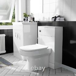 Nes Home White 500mm Vanity Basin Unit & WC Unit & Chem Back to Wall Toilet