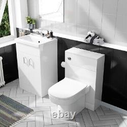 Nes Home White 500mm Vanity Basin Unit & WC Unit & Chem Back to Wall Toilet