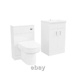 Nes Home White 500mm Vanity Basin Unit & WC Unit & Chem Back to Wall Toilet