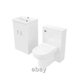 Nes Home White 500mm Vanity Basin Unit & WC Unit & Chem Back to Wall Toilet