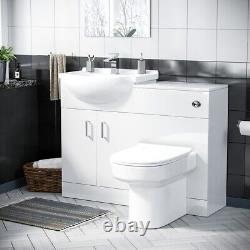 Nes Home White 550mm Vanity Basin Unit, WC Unit & Chem Back To Wall Toilet