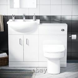 Nes Home White 550mm Vanity Basin Unit, WC Unit & Chem Back To Wall Toilet