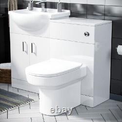 Nes Home White 550mm Vanity Basin Unit, WC Unit & Chem Back To Wall Toilet