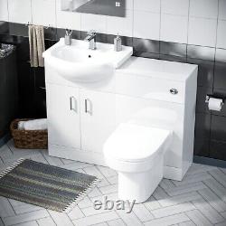 Nes Home White 550mm Vanity Basin Unit, WC Unit & Chem Back To Wall Toilet