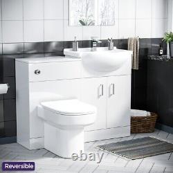 Nes Home White 550mm Vanity Basin Unit, WC Unit & Chem Back To Wall Toilet