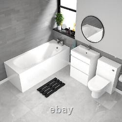 Nes Home White 600mm PVC 2 Drawers Vanity WC Unit BTW Toilet and Bath Set