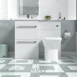 Nes Home White Basin Vanity Cabinet, WC Unit & Rimless Back To Wall Toilet