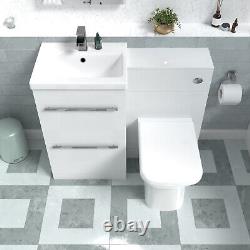 Nes Home White Basin Vanity Cabinet, WC Unit & Rimless Back To Wall Toilet