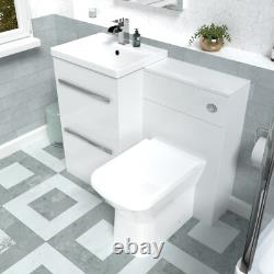 Nes Home White Basin Vanity Cabinet, WC Unit & Rimless Back To Wall Toilet