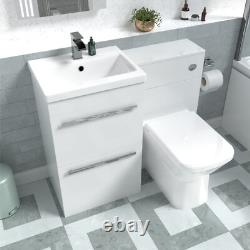 Nes Home White Basin Vanity Cabinet, WC Unit & Rimless Back To Wall Toilet