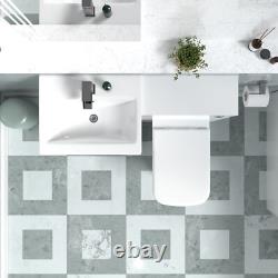 Nes Home White Basin Vanity Cabinet, WC Unit & Rimless Back To Wall Toilet