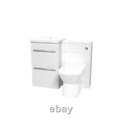 Nes Home White Basin Vanity Cabinet, WC Unit & Rimless Back To Wall Toilet