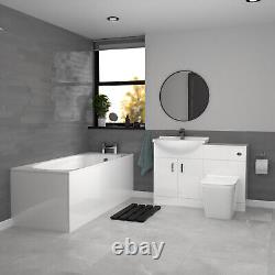 Nes Home White Basin Vanity, WC Unit, Square Back To Wall Toilet & 1700mm Bath